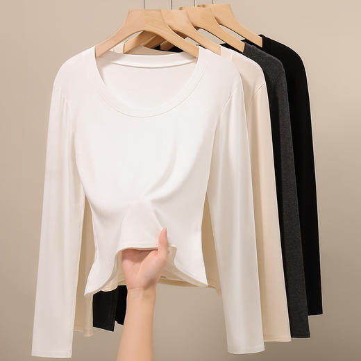 秋季新款【内搭高级感】时尚圆领保暖上衣修身显瘦百搭打底衫女256纯色圆领 商品图7