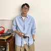 徐太浪蓝色修身条纹长袖衬衫男春秋新款潮牌男装宽松休闲衬衣外套 商品缩略图0