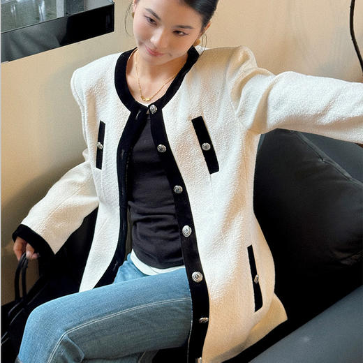 【顺丰包邮】53043 洛诗琳气质中古撞色小香风中长款收腰外套女220088 商品图2