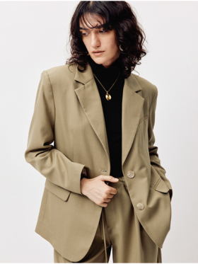 LIYIHAN 24秋精纺羊毛西装套装女职场2件套平驳领宽松刺绣高级感