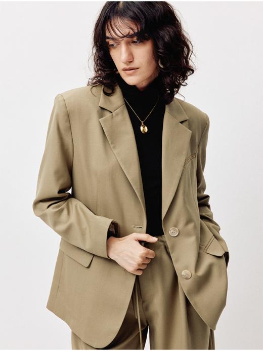 LIYIHAN 24秋精纺羊毛西装套装女职场2件套平驳领宽松刺绣高级感 商品图0