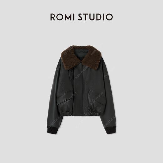 ROMI STUDIO土耳其进口牛皮拼羊皮毛毛领短款夹克皮衣RW24WW80405 商品图0