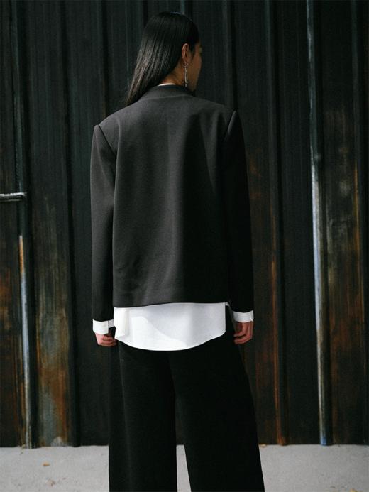 LIYIHAN 日本进口面料24秋新中式黑色立领短款西装外套女中山装 商品图3