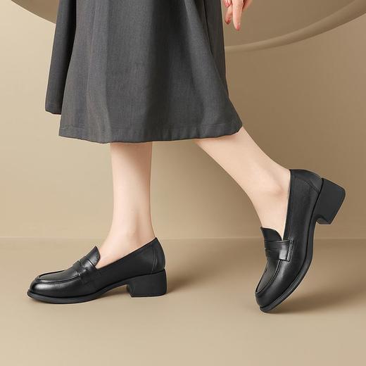 ZHR则则头层牛皮复古单鞋乐福鞋2024新款百搭小皮鞋女鞋粗跟 商品图9