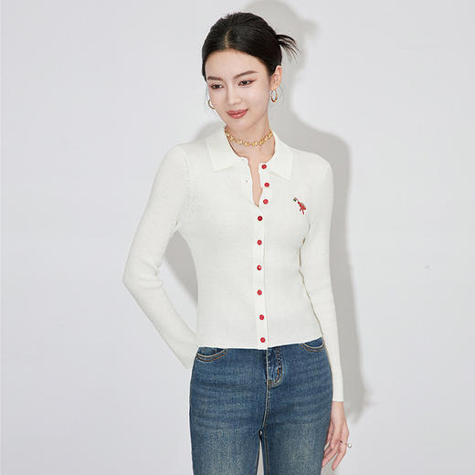 【高货wl】全新升级【铂金会员220/天猫289/差价69】(12215) 洛诗琳极细美丽诺羊毛撞色纽扣开衫亮片刺绣打底衫上衣 商品图2