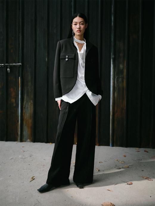 LIYIHAN 日本进口面料24秋新中式黑色立领短款西装外套女中山装 商品图1