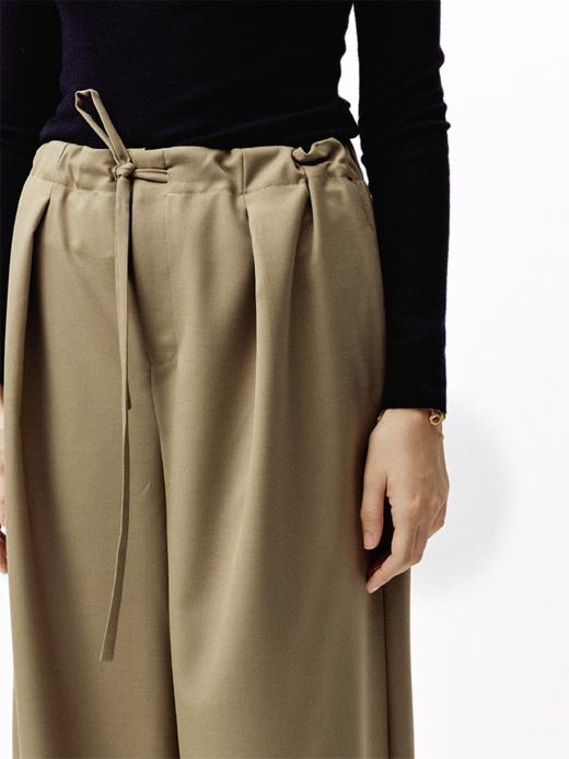 LIYIHAN 24秋精纺羊毛阔腿西装裤垂感抽带松紧腰宽松职场高级感 商品图2