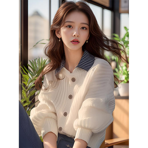 奢姿2024年秋季新款大码女装拼接翻领上衣胖妹妹减龄气质针织开衫9843663149 商品图1