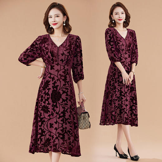 丁摩 真丝绒连衣裙新款春秋桑蚕丝植绒裙子女4ZF-100703 商品图0