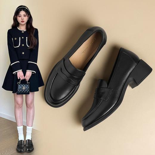 ZHR则则头层牛皮复古单鞋乐福鞋2024新款百搭小皮鞋女鞋粗跟 商品图0