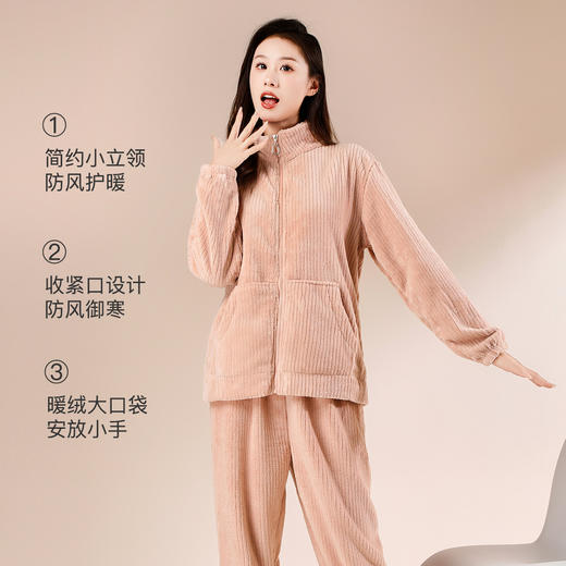 【保暖小立领】秋冬季睡衣女士家居服套装休闲拉链外套宽松可外穿竖条立领家居服 商品图1