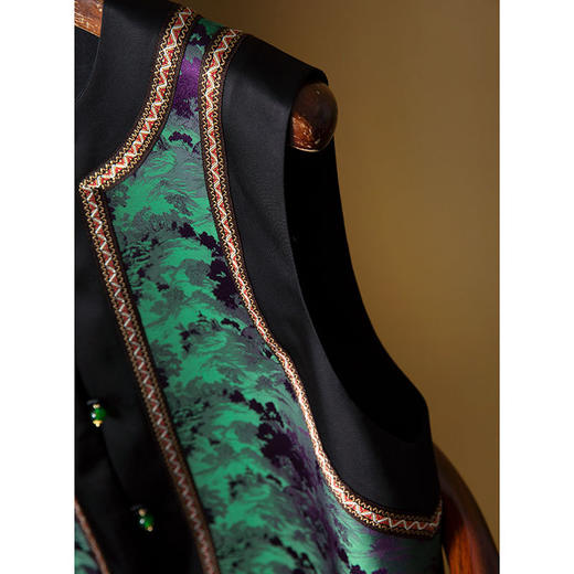 丁摩 内里真丝提花高端马甲桑蚕丝拼接宽松气质马夹上衣国风秋新4ZF-203 商品图2