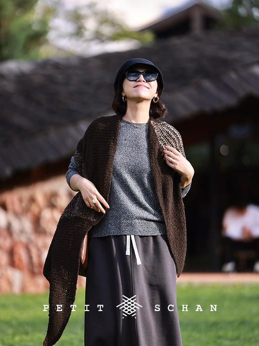 PETIT SCHAN小闪 CLO#608 Sesame sugar 芝麻糖 羊毛羊绒无缝一体圆领花纱针织毛衣 商品图2