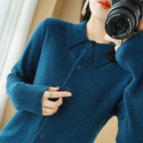 雀说 方领长袖针织开衫女短外套毛衣短款纯色气质打底衫春秋上衣女4ZF-23
