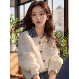 奢姿2024年秋季新款大码女装拼接翻领上衣胖妹妹减龄气质针织开衫9843663149