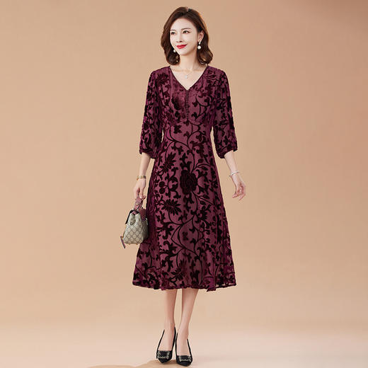 丁摩 真丝绒连衣裙新款春秋桑蚕丝植绒裙子女4ZF-100703 商品图3