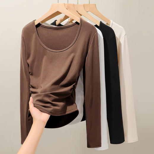 秋季新款【复古大U领】时尚简约女式保暖上女内搭西装可外穿打底257基础大圆领打底衫 商品图6