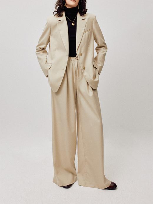 LIYIHAN 24秋精纺羊毛阔腿西装裤垂感抽带松紧腰宽松职场高级感 商品图1