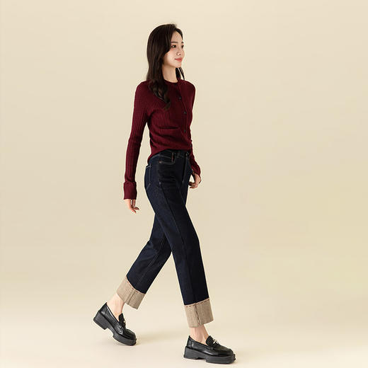 【高货xg】全新升级【铂金会员201/天猫269/差价68】(12749) 洛诗琳冬季烟管裤小个子直筒牛仔裤新款深蓝色显瘦长裤 商品图4