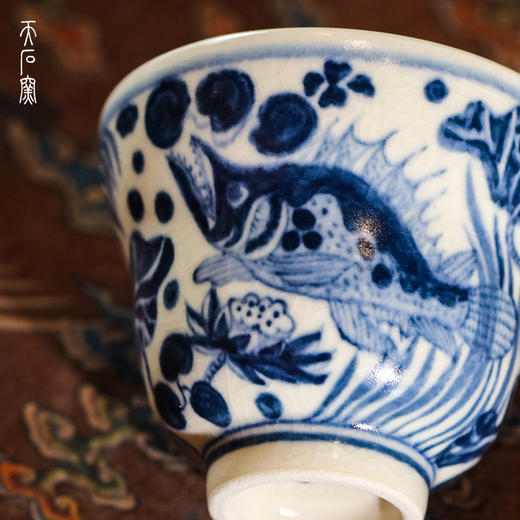 问鼎天石窑白陶泥元青花福禄杯（鱼藻纹） 商品图2