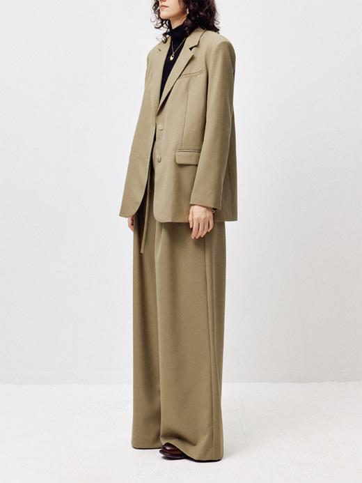 LIYIHAN 24秋精纺羊毛阔腿西装裤垂感抽带松紧腰宽松职场高级感 商品图3