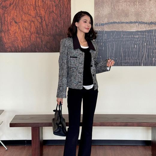 【顺丰包邮】53327 洛诗琳法式轻奢花灰色翻领高级感小香风外套160465 商品图4