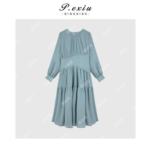 03-3潘依绣丁丁宠粉温柔风优雅气质飘逸垂感圆领长袖连衣裙 Q7518 商品图0