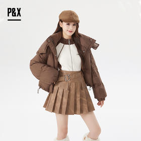 P&X设计师女装冬季短款休闲百搭时尚PU半身短裙 824407097 咖色