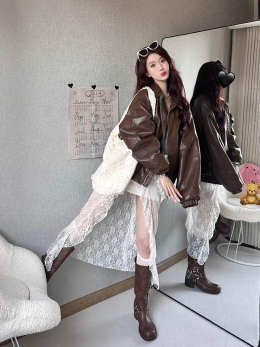 👍👍【美式复古美拉德机车风翻领拉链皮衣 男女同款E50-G2471】💥💥💥 ✅百搭复古，颜值超高🥳 ✅油蜡皮质感，🌈环保PU皮衣外套🔆 商品图1