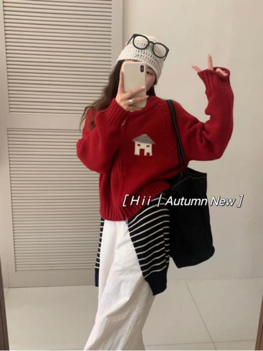 🍂🍂【岚可可小房子提花圆领拉链开衫】🌈它！来！啦！！！ 💓💓穿过开衫的宝子们都知道，😎这个季节，🤩外套真是人手一件呐🍂！ 商品图1