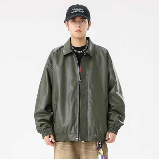 👍👍【美式复古美拉德机车风翻领拉链皮衣 男女同款E50-G2471】💥💥💥 ✅百搭复古，颜值超高🥳 ✅油蜡皮质感，🌈环保PU皮衣外套🔆 商品图4