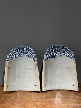 青花模造凤纹瓷瓦当一对，顺丰包邮