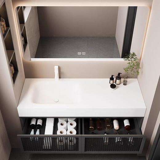 原木洗手浴室柜侘寂风可丽耐盆岩板藤编洗漱组合台盆一体美式陶瓷 商品图2