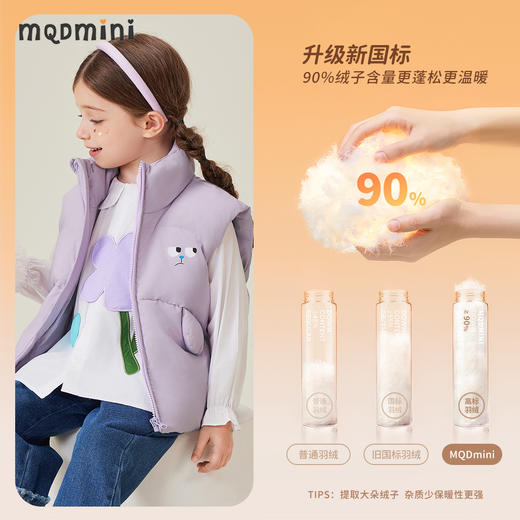 【清仓捡漏】【90绒 马甲】【90-140】【MQDmini】女童冬款加厚保暖羽绒立领马甲 商品图4