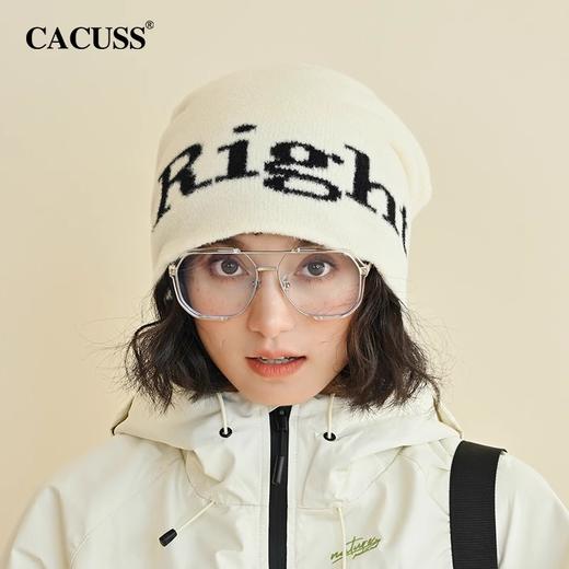 CACUSS冷帽百搭大头围套头帽秋冬季女保暖个性毛线帽针织帽字母款ZZ240635 商品图3