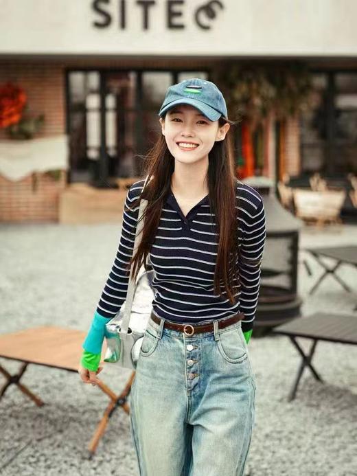 100%莱赛尔天丝原单定位条纹撞色袖针织衫 商品图9