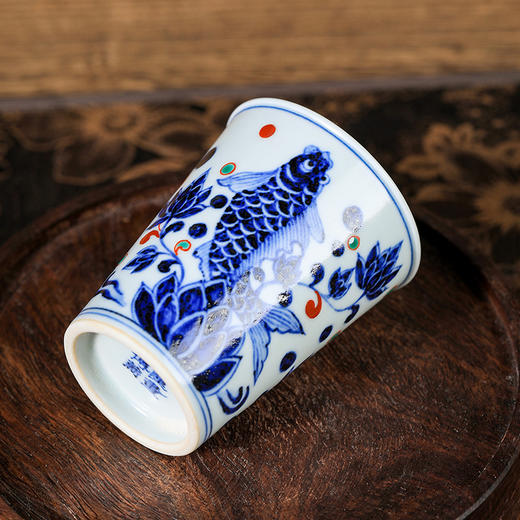 莲画堂红绿彩青花锦鲤小冰桶 商品图5