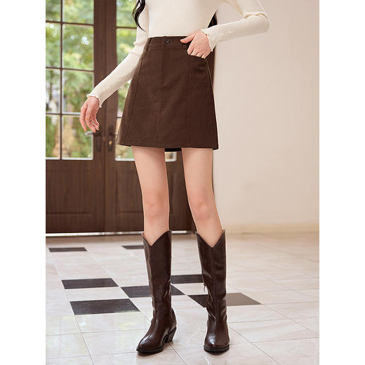 【129选3件，不退换】熙世界复古棕色磨毛a字短裙秋冬2025年新款高腰裙子包臀半身裙 商品图2