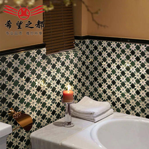 瓷砖马赛克厨房大理石卫生间石材305x305mm墨绿色复古天然港式 商品图2