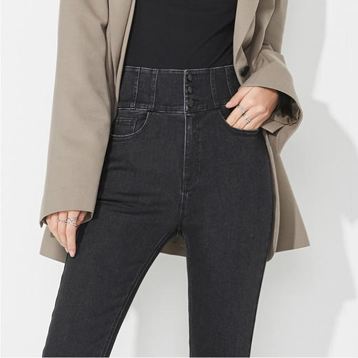 逸阳不易褪色黑色高腰牛仔铅笔裤女秋季新款弹力修身显瘦小脚裤子9111 商品图3