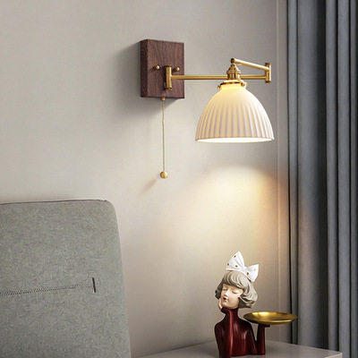 复古日式民宿拉线开关墙灯陶瓷床头卧室壁灯旋转客厅书房折叠全铜 商品图1