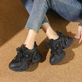 Safiya/索菲娅2024秋冬加绒爆款烫钻系带增高厚底百搭休闲运动老爹鞋 SF44112439