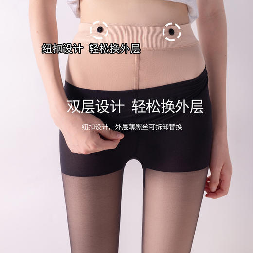 【超逼真哒，可拆卸双层丝袜】重磅升级纽扣款双层黑色光腿神器女，细腻仿真秀美腿，显瘦修饰腿型不显臃肿，春秋冬季自然加绒加厚保暖打底裤透肤袜QQ 商品图2