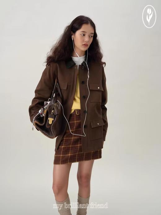 shyshystill/shy202408008/重工水洗棉好版型工装口袋格纹拼袖口拼领夹克 商品图4