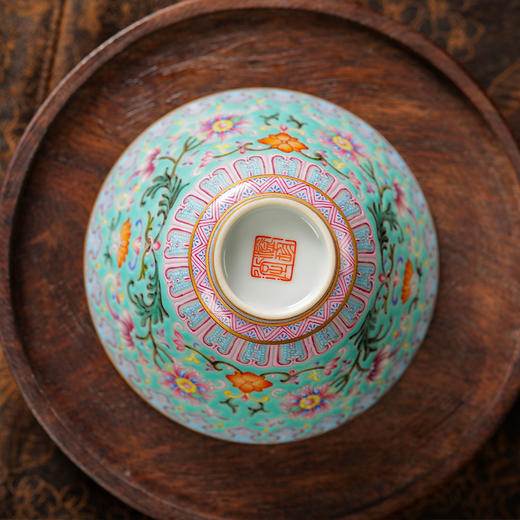 溢珍堂绿地缠枝图案斗笠杯 商品图0