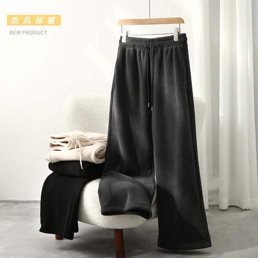 【2024冬季新品】双面摇粒绒长裤 直筒高腰宽松垂感软糯显瘦显高休闲裤长裤 商品图3