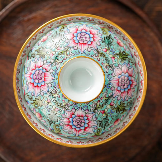 溢珍堂绿地寿字纹图案盖碗 商品图1