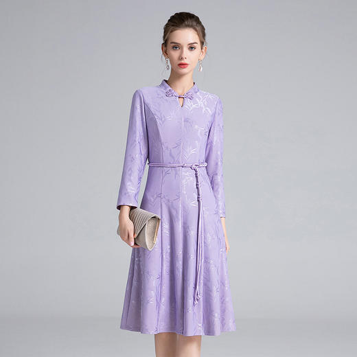 【deo】全新升级【铂金会员358/天猫479/差价121】(33625)洛诗琳秋季设计感提花轻奢气质新中式中长款国风连衣裙 商品图0