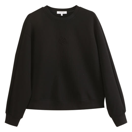 玳莎黑色压花圆领卫衣2024冬季新款通勤时尚休闲落肩袖内搭上衣女  ED32301 商品图4