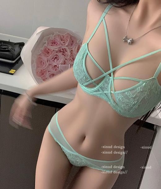 【超薄超美！性感绑带蕾丝内衣】纯欲风塑造撩人胸型内衣女大胸显小上托收副乳显瘦聚拢文胸套装 商品图6